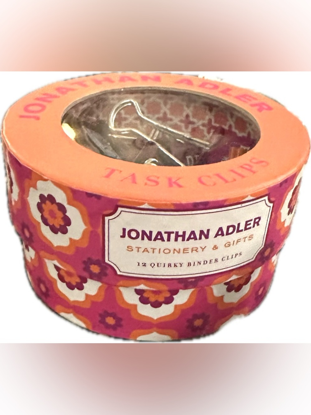 NEW Jonathan Adler Designer Limited Edition Floral Tin Box & Binder Clips Set